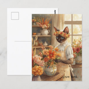 Carte Postale Chat d'automne aux fleurs - Saison d'automne