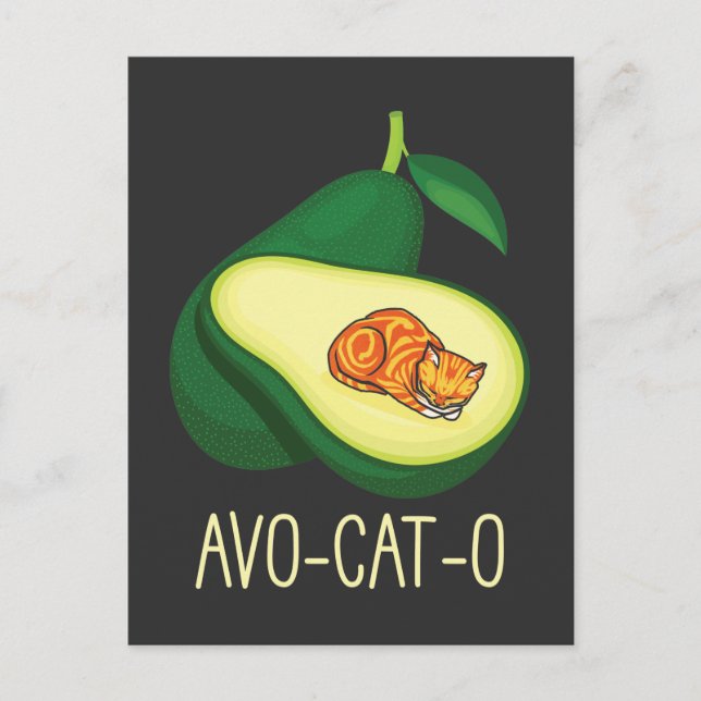 Carte Postale Chat de couchage Avocado Cute Vegetty Animal Pun (Devant)