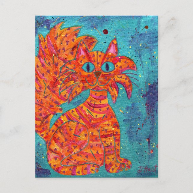Carte Postale Chat de feu sur Turquoise (Devant)