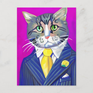 Carte Postale Chat de gentillesse en costume et en Cravate