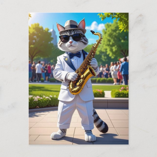 Carte Postale Chat de Jazz Cool (Devant)