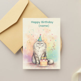Carte Postale Chat de joyeux anniversaire à poil long – Chat ave