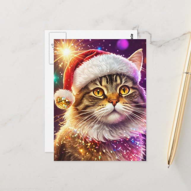 Carte Postale Chat de Noël (Devant/Arrière en situation)