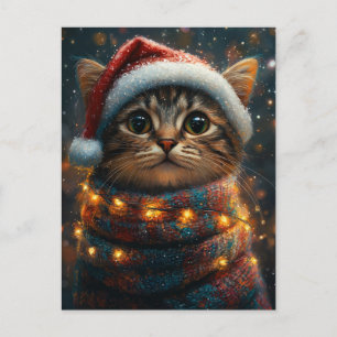 Carte Postale Chat de Noël adorable