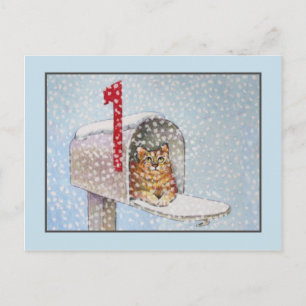 Carte postale Chat de Noël enneigé