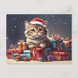 Carte Postale chat de Noël mignon