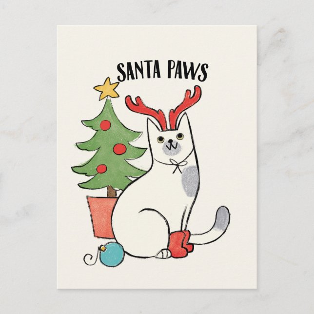 Carte Postale Chat de renne des pattes | de Père Noël (Devant)