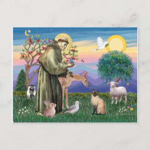 Carte Postale Chat de Siamese et Saint François