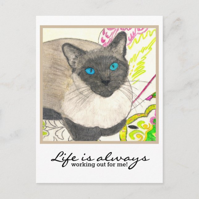 Carte Postale Chat de Siamese - "La vie est toujours en train de (Devant)
