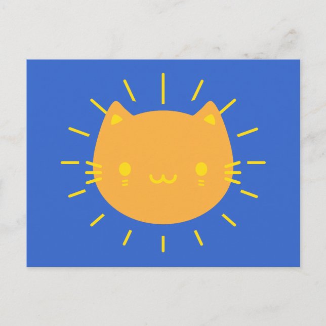 Carte Postale Chat de soleil Kawaii (Devant)