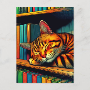 Carte Postale Chat de style bande dessinée endormi