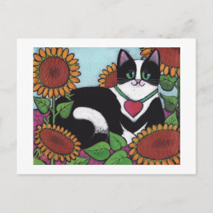 Carte Postale Chat de tournesol