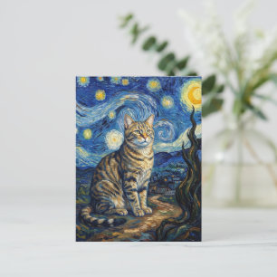 Carte Postale Chat de Van Gogh Nuit Étoilée Art Impressionniste