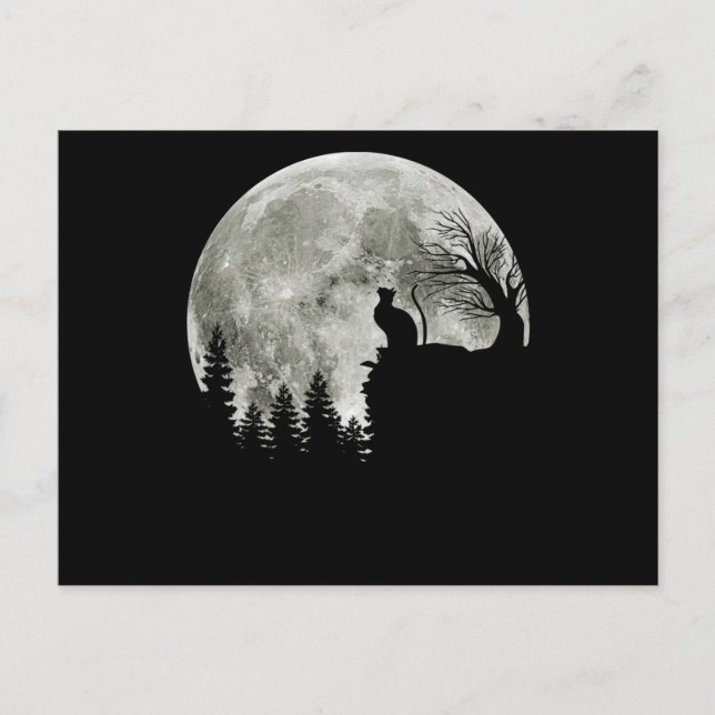 Carte Postale Chat debout Au Lune De Montagne Halloween (Devant)