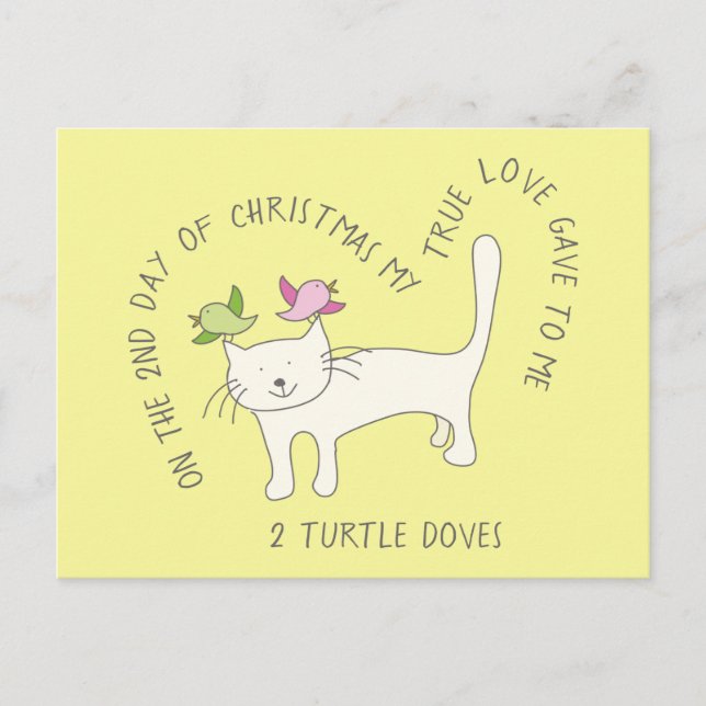 Carte Postale Chat Deux Tourterelles Doses Noël (Devant)