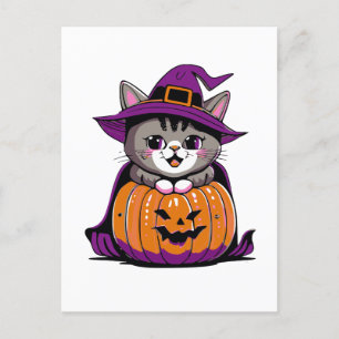 Carte Postale Chat d'Halloween adorable