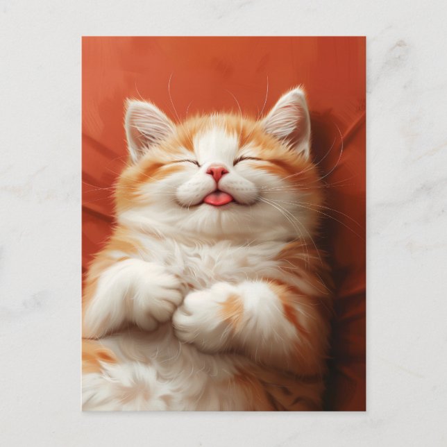 Carte Postale Chat Dormir Drôle avec Sortie Langue (Devant)
