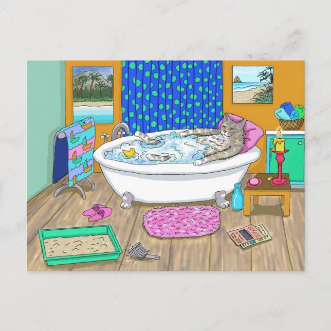 Carte Postale Chat drôle dans Bain 665 (Devant)