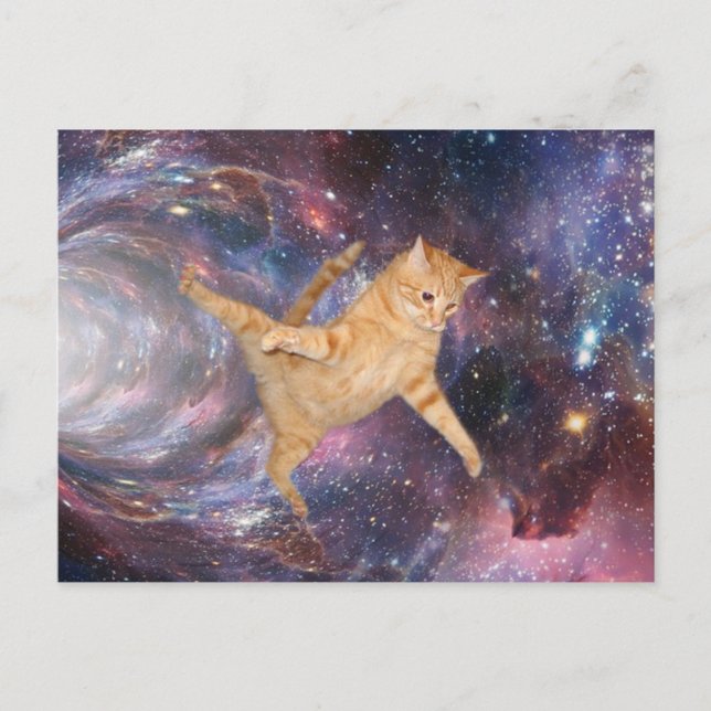 Carte Postale Chat drôle dans l'espace Trou de ver de Galaxie (Devant)