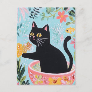 Carte Postale Chat drôle dans un beau bol