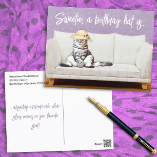 Carte Postale Chat drôle en chapeau de soleil floral pour occasi