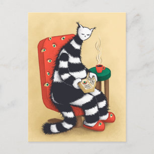 Carte Postale Chat drôle lisant de l'art