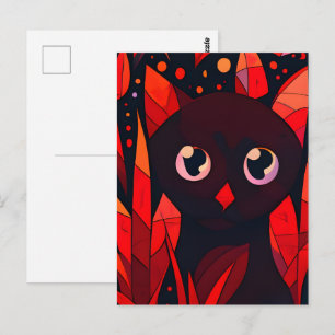 Carte Postale Chat drôle se cachant derrière les feuilles d'auto
