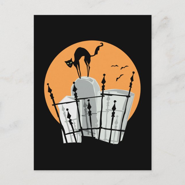 Carte Postale Chat du cimetière d'Halloween (Devant)