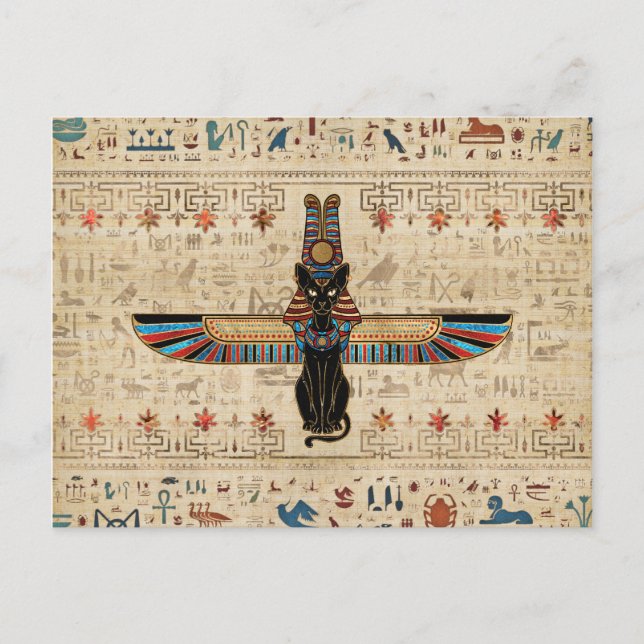 Carte Postale Chat égyptien - Bastet sur le papyrus (Devant)