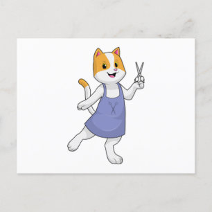 Carte Postale Chat en coiffeur avec des ciseaux