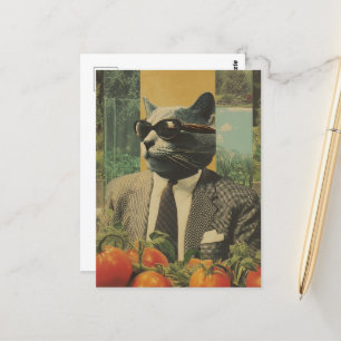 Carte Postale Chat en costume avec lunettes de soleil dans un ja