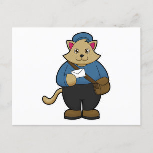 Carte Postale Chat en facteur avec enveloppe et sac