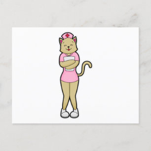 Carte Postale Chat en infirmière avec liste médicale