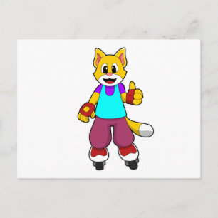 Carte Postale Chat en patineur avec des rollers en ligne