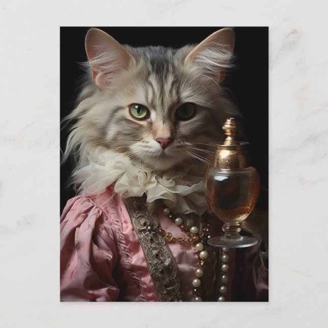 Carte Postale Chat en rose et perles (Devant)