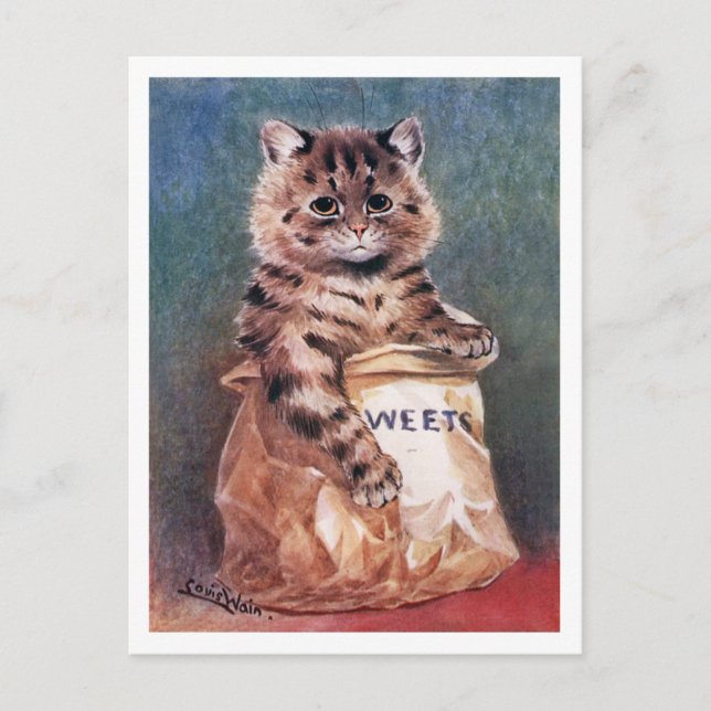 Carte Postale Chat en sac à papier, Louis Wain (Devant)