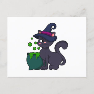 Carte Postale Chat en sorcière avec chaudron
