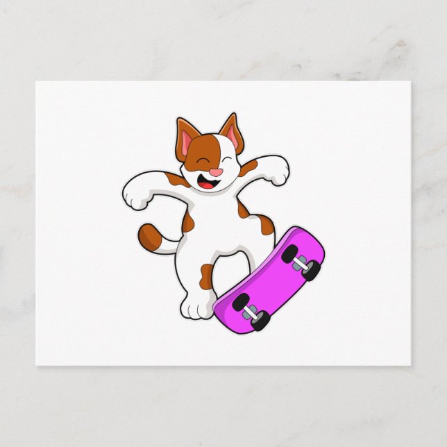 Carte Postale Chat en tant que skate avec skateboard (Devant)
