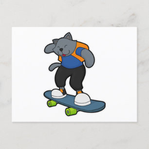 Carte Postale Chat en tant que Skateboardeur avec Skateboard