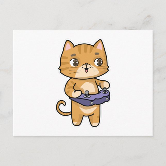 Carte Postale Chat en train de jouer avec manette (Devant)