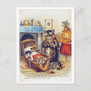 Carte Postale Chat et chat bébé, Louis Wain