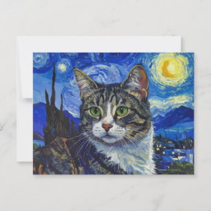 Carte Postale Chat et nuit étoilée