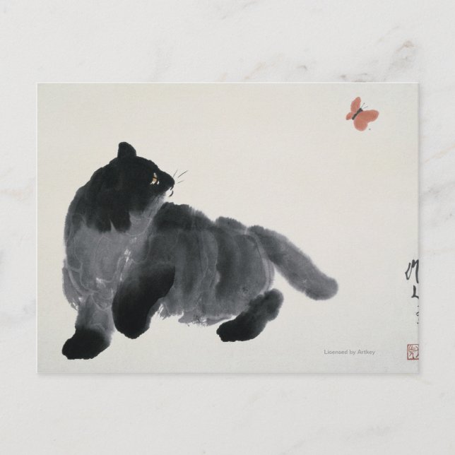 Carte Postale Chat et papillon (Devant)