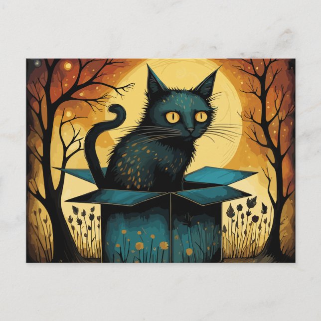 Carte Postale Chat Et Pleine lune Noir Halloween (Devant)