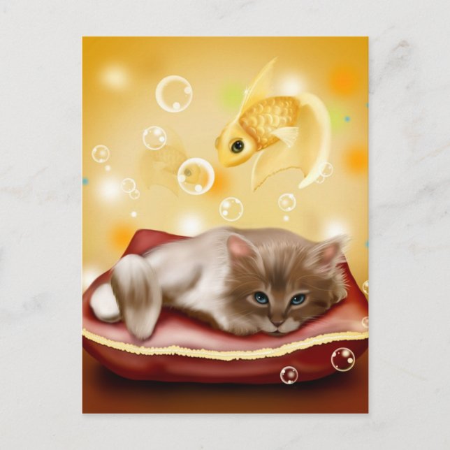 Carte Postale Chat et poisson (Devant)