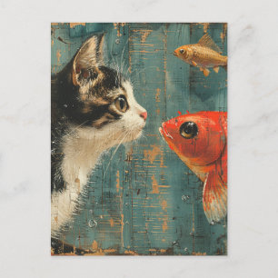Carte Postale Chat et poisson