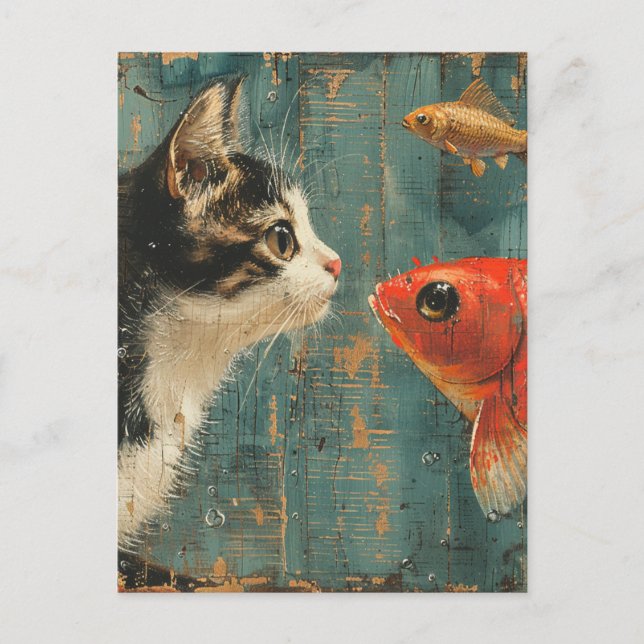 Carte Postale Chat et poisson (Devant)