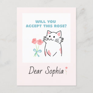 Carte Postale Chat et Rose rose