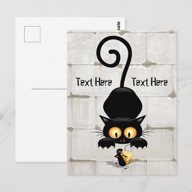 Carte Postale Chat et souris avec des personnages de dessin amus (Devant / Derrière)