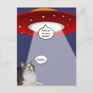 Carte Postale Chat et vaisseau spatial amusant